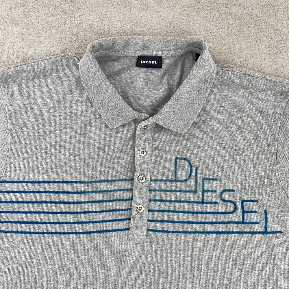 Diesel Polo Shirt Men XL Gray Chest‎ SpellOut Logo Short Sleeve Designer